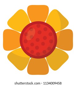 Un icono plano para el girasol se denota usando estigma y pétalos 