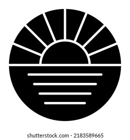 Icono plano de la puesta de sol o del amanecer junto al mar