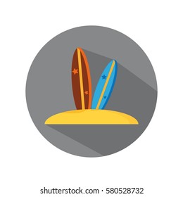 Flat Icon of Surfboard With Long Shadow For Travel And Beach