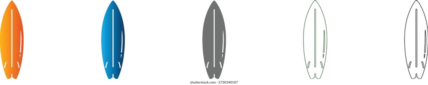 Símbolo de tabla de surf de iconos planos, parte de un conjunto de iconos consistente, en Arte vectorial negro sólido, aislado sobre un fondo blanco.