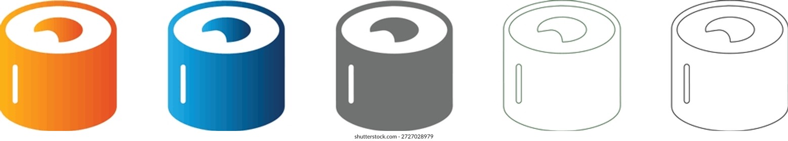 Um ícone plano de um rolo de sushi, apresentado como um vetor preto sólido em um fundo branco, isolado e parte de um conjunto de ícones consistente.