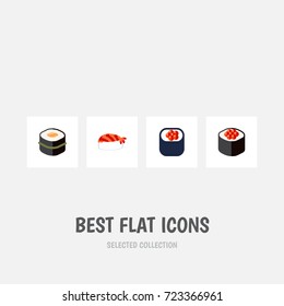 Flat Icon Sushi Set Of Gourmet, Eating, Japanese Food And Other Vector Objects. Also Includes Rolls, Sashimi, Gourmet Elements.