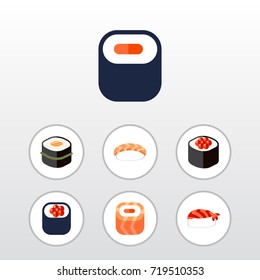Flat Icon Sushi Set Of Oriental, Maki, Gourmet And Other Vector Objects. Also Includes Japanese, Seafood, Food Elements.