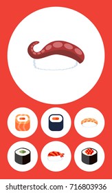 Flat Icon Sushi Set Of Sashimi, Maki, Gourmet And Other Vector Objects. Also Includes Salmon, Food, Rolls Elements.
