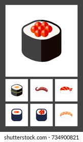 Flat Icon Sushi Set Of Sashimi, Seafood, Eating And Other Vector Objects. Also Includes Salmon, Eating, Japanese Elements.