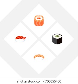 Flat Icon Sushi Set Of Seafood, Salmon Rolls, Gourmet And Other Vector Objects. Also Includes Salmon, Food, Gourmet Elements.