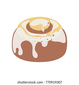 Flat icon of sweet cake or baba au rhum with white pastry cream and syrup on the top. For bakery menu, cafe and restaurant. Vector food illustration.