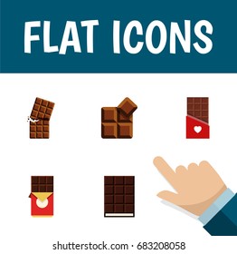 Flat Icon Sweet Set Of Chocolate Bar, Wrapper, Cocoa And Other Vector Objects. Also Includes Shaped, Dessert, Chocolate Elements.