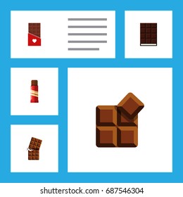 Flat Icon Sweet Set Of Chocolate, Cocoa, Dessert And Other Vector Objects. Also Includes Confection, Shaped, Sweet Elements.