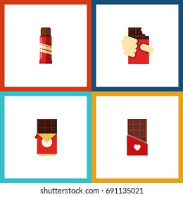 Flat Icon Sweet Set Of Chocolate, Sweet, Chocolate Bar And Other Vector Objects. Also Includes Shaped, Chocolate, Sweet Elements.