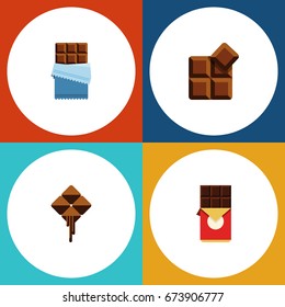 Flat Icon Sweet Set Of Cocoa, Delicious, Chocolate Bar And Other Vector Objects. Also Includes Delicious, Chocolate, Bitter Elements.