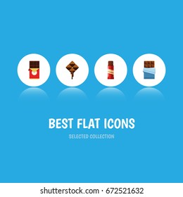Flat Icon Sweet Set Of Delicious, Bitter, Chocolate Bar And Other Vector Objects. Also Includes Sweet, Chocolate, Cocoa Elements.