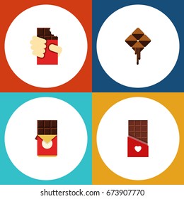 Flat Icon Sweet Set Of Delicious, Shaped Box, Chocolate And Other Vector Objects. Also Includes Cocoa, Chocolate, Bitter Elements.