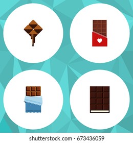 Flat Icon Sweet Set Of Dessert, Delicious, Bitter And Other Vector Objects. Also Includes Chocolate, Cocoa, Wrapper Elements.