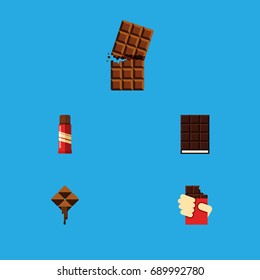 Flat Icon Sweet Set Of Shaped Box, Wrapper, Dessert And Other Vector Objects. Also Includes Cocoa, Chocolate, Shaped Elements.