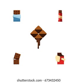 Flat Icon Sweet Set Of Wrapper, Shaped Box, Bitter And Other Vector Objects. Also Includes Cocoa, Bitter, Delicious Elements.