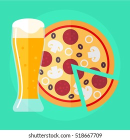 flat icon take away set, beer with pizza