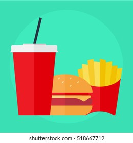 flat icon take away set, cola with burger and fries