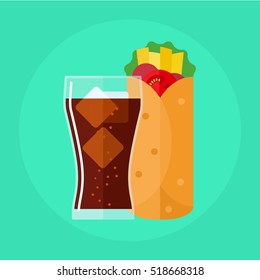 flat icon take away set, cola with kebab
