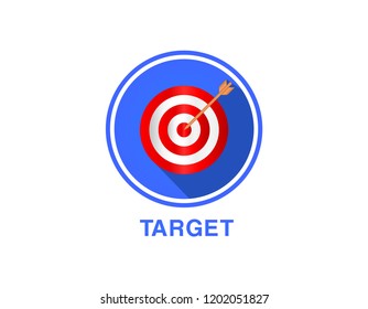 Flat icon of target, targeting, seo marketing, arrow in the center of the target, hitting the target.