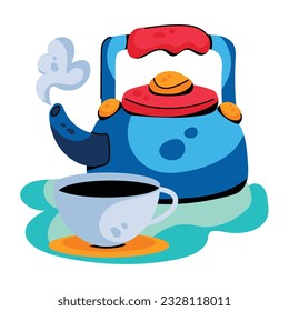 Un icono plano del hervidor de té 