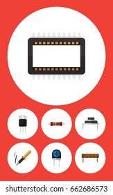 Flat Icon Technology Set Of Bobbin, Repair, Receiver And Other Vector Objects. Also Includes Resistance, Bobbin, Receiver Elements.