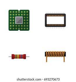 Flat Icon Technology Set Of Bobbin, Resistance, Unit And Other Vector Objects. Also Includes Copper, Coil, Unit Elements.