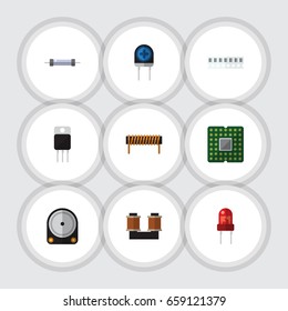 Flat Icon Technology Set Of Coil Copper, Receiver, Unit And Other Vector Objects. Also Includes Set, Transducer, Copper Elements.