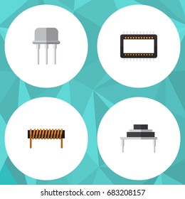 Flat Icon Technology Set Of Destination, Resist, Bobbin And Other Vector Objects. Also Includes Processor, Destination, Mainframe Elements.