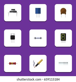 Flat Icon Technology Set Of Display, Triode, Resistance And Other Vector Objects. Also Includes Recipient, Resistor, Resistance Elements.