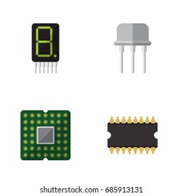 Flat Icon Technology Set Of Display, Resist, Microprocessor And Other Vector Objects. Also Includes Processor, Calculator, Calculate Elements.