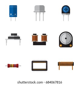 Flat Icon Technology Set Of Mainframe, Coil Copper, Resistance And Other Vector Objects. Also Includes Drive, Transistor, Hdd Elements.