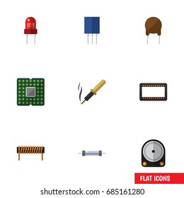 Flat Icon Technology Set Of Mainframe, Resistor, Triode And Other Vector Objects. Also Includes Resistance, Recipient, Fiildistor Elements.