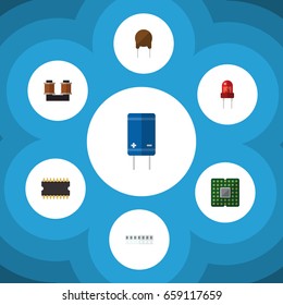 Flat Icon Technology Set Of Memory, Recipient, Coil Copper And Other Vector Objects. Also Includes Unit, Spool, Memory Elements.