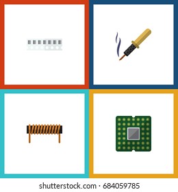 Flat Icon Technology Set Of Memory, Bobbin, Repair And Other Vector Objects. Also Includes Copper, Bobbin, Access Elements.
