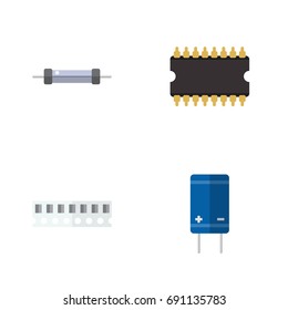 Flat Icon Technology Set Of Memory, Transistor, Resistor And Other Vector Objects. Also Includes Resistance, Set, Processor Elements.