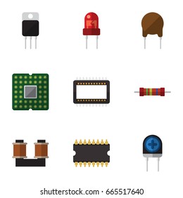 Flat Icon Technology Set Of Microprocessor, Recipient, Triode And Other Vector Objects. Also Includes Processor, Coil, Spool Elements.