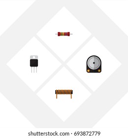Flat Icon Technology Set Of Receiver, Bobbin, Resistance And Other Vector Objects. Also Includes Bobbin, Copper, Resistance Elements.