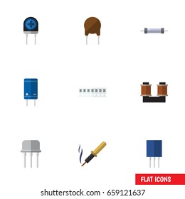 Flat Icon Technology Set Of Receptacle, Transistor, Repair And Other Vector Objects. Also Includes Coil, Triode, Fiildistor Elements.