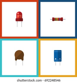Flat Icon Technology Set Of Recipient, Transistor, Resistance And Other Vector Objects. Also Includes Set, Transistor, Electronics Elements.