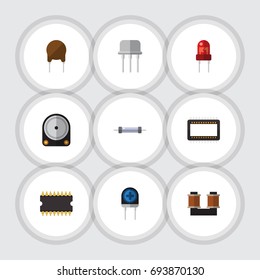 Flat Icon Technology Set Of Recipient, Resistor, Microprocessor And Other Vector Objects. Also Includes Unit, Resistance, Mainframe Elements.