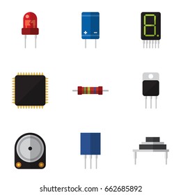 Flat Icon Technology Set Of Resistance, Display, Hdd And Other Vector Objects. Also Includes Microprocessor, Destination, Hdd Elements.
