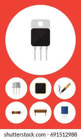 Flat Icon Technology Set Of Resistance, Bobbin, Repair And Other Vector Objects. Also Includes Set, Recipient, Copper Elements.