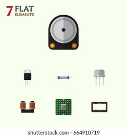 Flat Icon Technology Set Of Resistor, Coil Copper, Unit And Other Vector Objects. Also Includes Hdd, Copper, Transistor Elements.