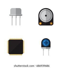 Flat Icon Technology Set Of Transducer, Resist, Cpu And Other Vector Objects. Also Includes Transistor, Motherboard, Resist Elements.
