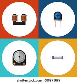 Flat Icon Technology Set Of Transducer, Hdd, Coil Copper And Other Vector Objects. Also Includes Resistance, Drive, Hard Elements.