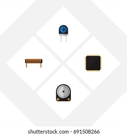 Flat Icon Technology Set Of Transducer, Bobbin, Cpu And Other Vector Objects. Also Includes Transducer, Motherboard, Drive Elements.