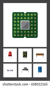 Flat Icon Technology Set Of Transistor, Bobbin, Recipient And Other Vector Objects. Also Includes Processor, Central, Recipient Elements.