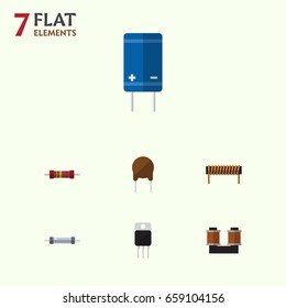 Flat Icon Technology Set Of Triode, Resistance, Coil Copper And Other Vector Objects. Also Includes Resistor, Triode, Copper Elements.