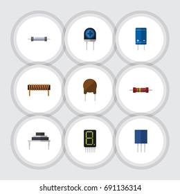 Flat Icon Technology Set Of Triode, Destination, Bobbin And Other Vector Objects. Also Includes Recipient, Destination, Fiildistor Elements.